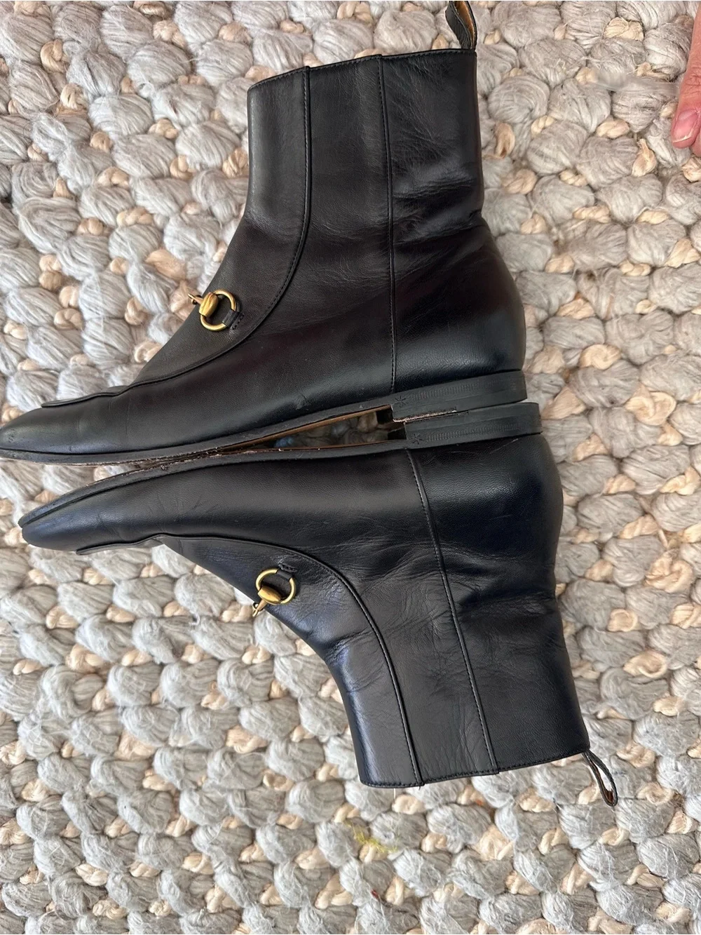 Gucci New Jordaan Black Leather Horsebit Short Chelsea Ankle Bootie Boot 37